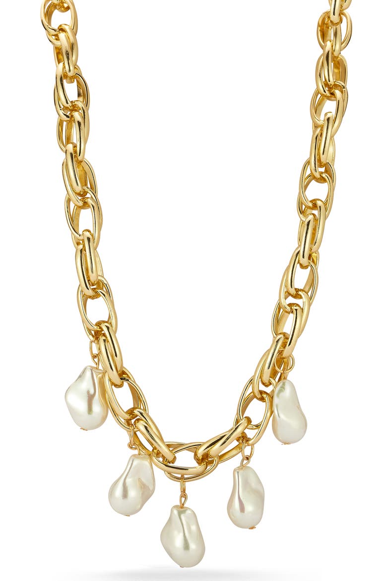 Faux Pearl Charm Necklace, Main, color, GOLD