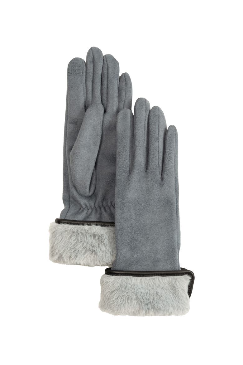 Stretch Suede Fold-Up Faux Fur Cuff Gloves, Main, color, Denim Blue