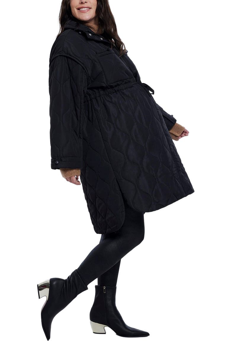 MOTHERHOOD MATERNITY Woven Full-Zip Long Sleeve Quilted Puffer Jacket, Alternate, color, Black