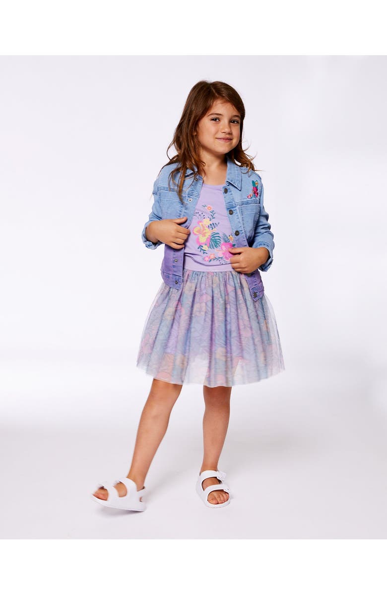 Deux par Deux Little Girl's Printed Mesh Skirt Lilac Tropical And Pink Flamingos, Alternate, color, 