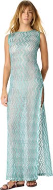 Missoni Long Mesh Cover-up Dress With Zigzag Pattern, Sequins, And Cut-out Detail