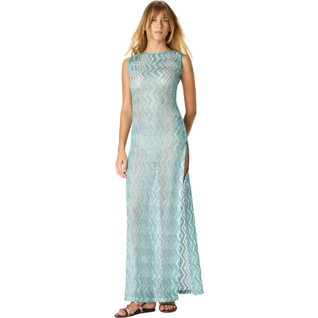 Missoni Long Mesh Cover-up Dress With Zigzag Pattern, Sequins, And Cut-out Detail in Light Blue at Nordstrom, Size 40