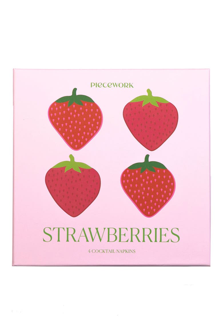 Strawberry Set of 4 Linen Cocktail Napkins, Alternate, color, PINK