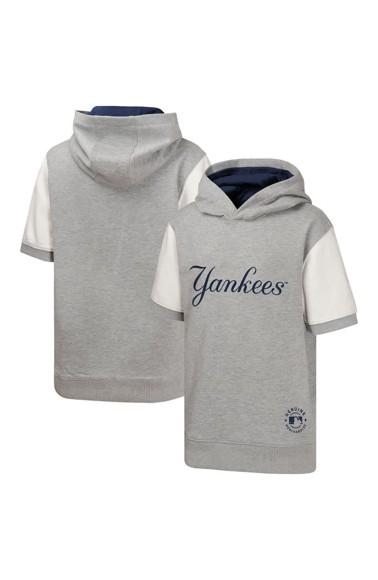 Outerstuff Youth  Heather Gray New York Yankees Line Up Short Sleeve Pullover Hoodie, Main, color, 