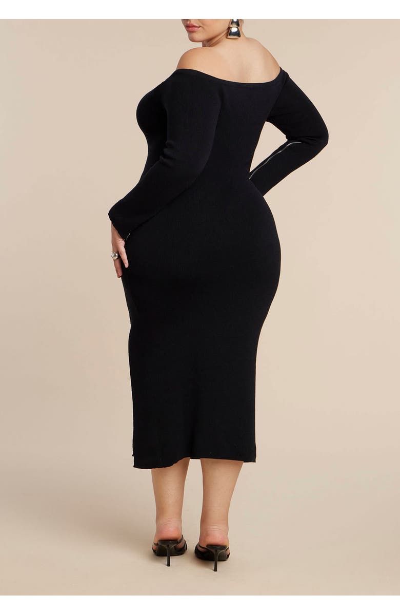 ELOQUII Sweater Midi Dress W Zippers, Alternate, color, Black Onyx