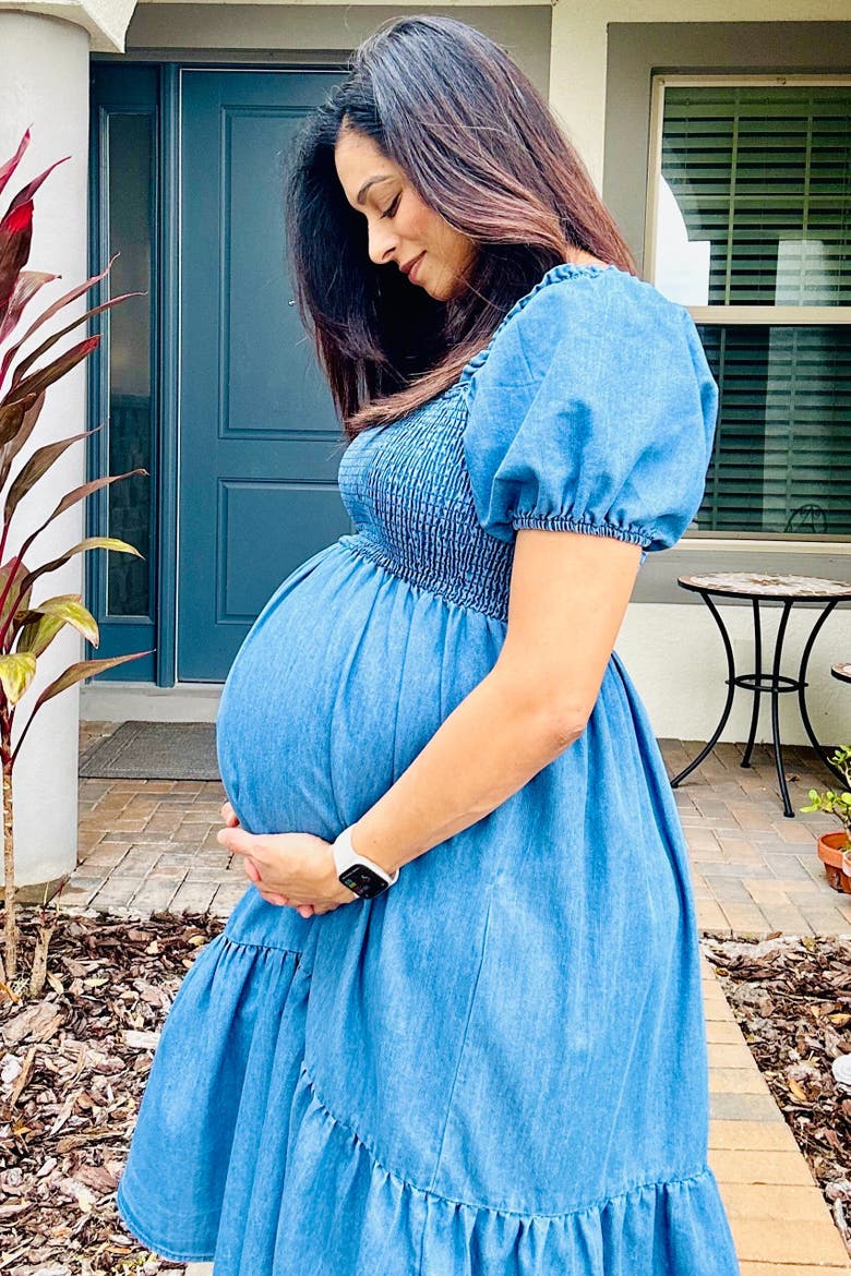 Vintage Wash Chambray Smocked Midi Dress, Alternate, color, Blue