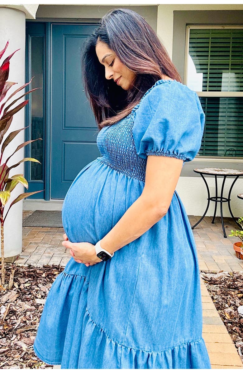 PinkBlush Vintage Wash Chambray Smocked Midi Dress, Alternate, color, Blue