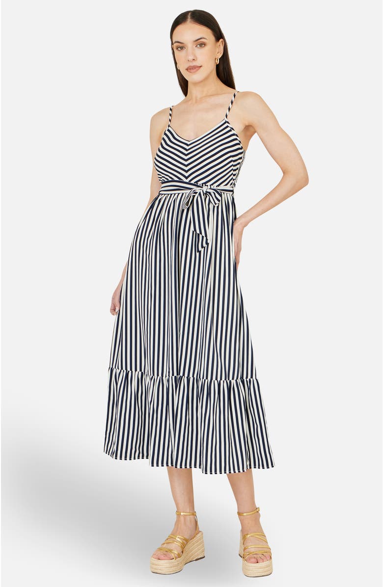 Yumi Stripe Midi Sun Dress, Main, color, Navy