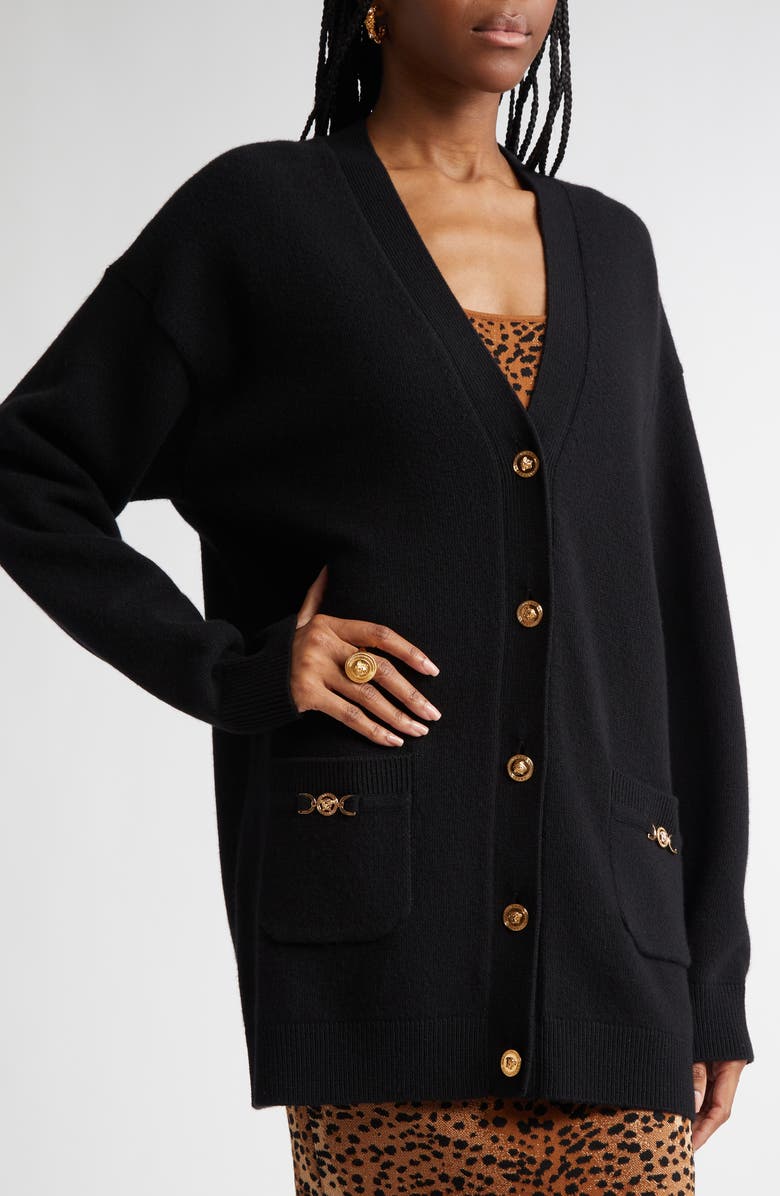 Versace Medusa Detail Wool & Cashmere Cardigan, Alternate, color, 