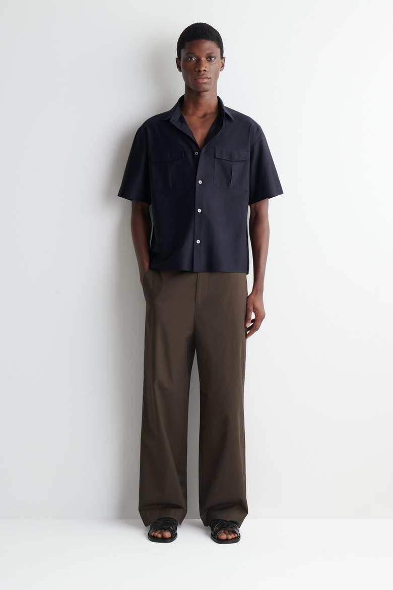 Striped Cotton-jacquard Shirt, Alternate, color, NAVY / BROWN / STRIPED