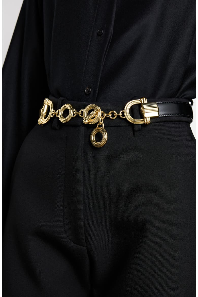 Elysee Chain & Leather Belt, Alternate, color, BLACK/ GOLD