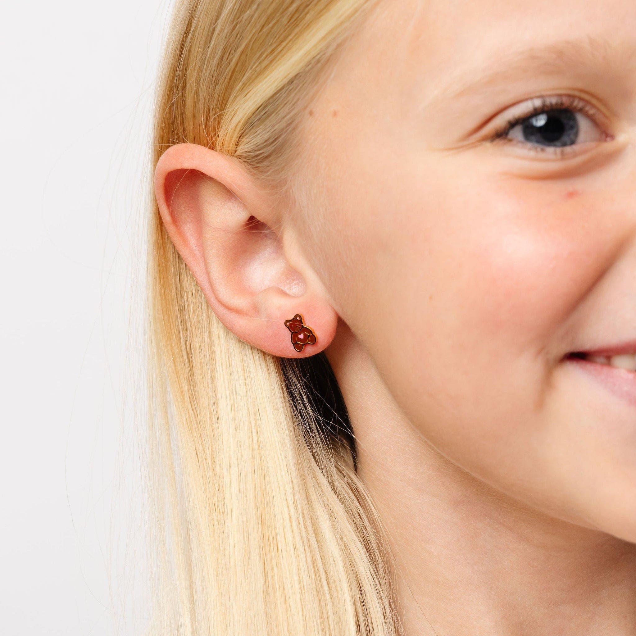Pip Pop Girls' Teddy Bear Flatback Stud Hypoallergenic Earrings | Nordstrom