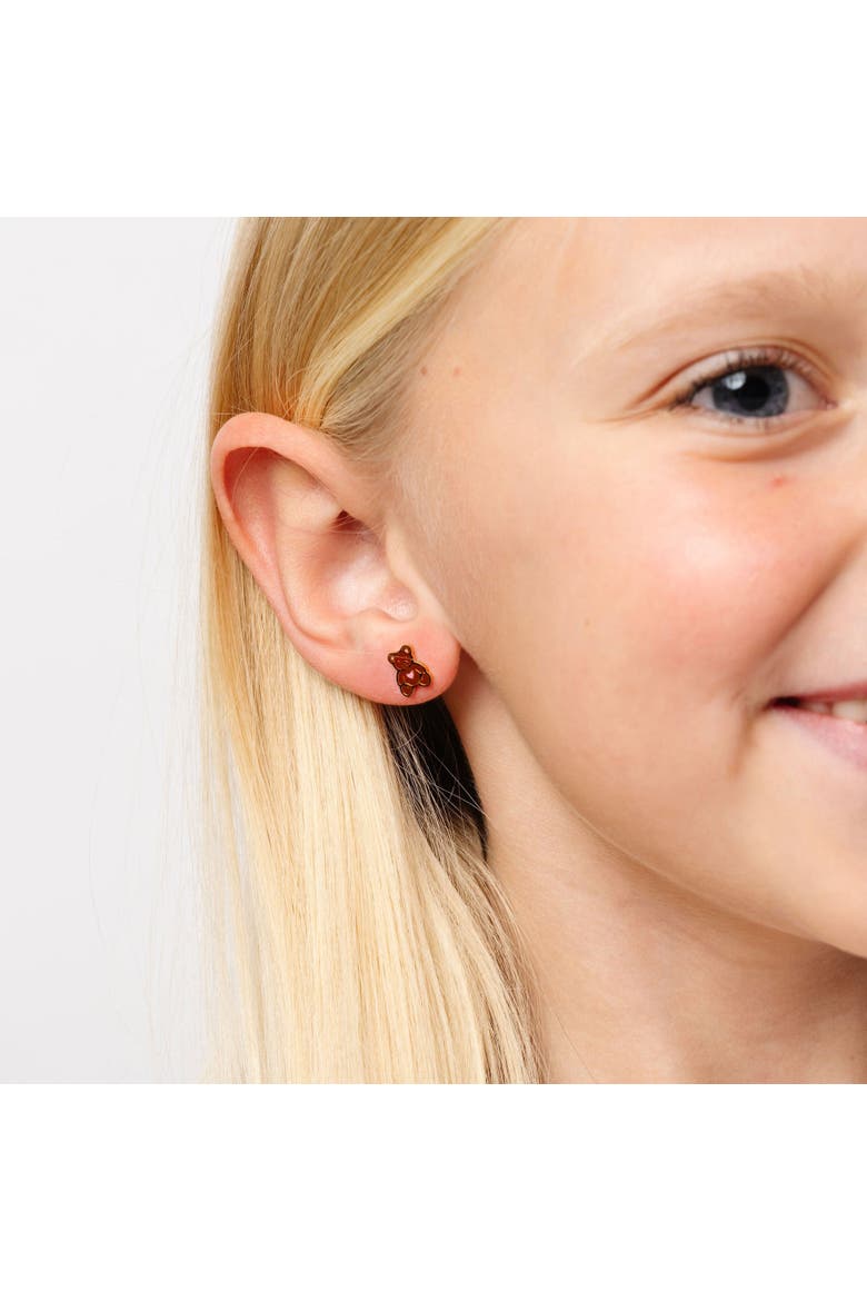 Girls' Teddy Bear Flatback Stud Hypoallergenic Earrings, Alternate, color, Brown