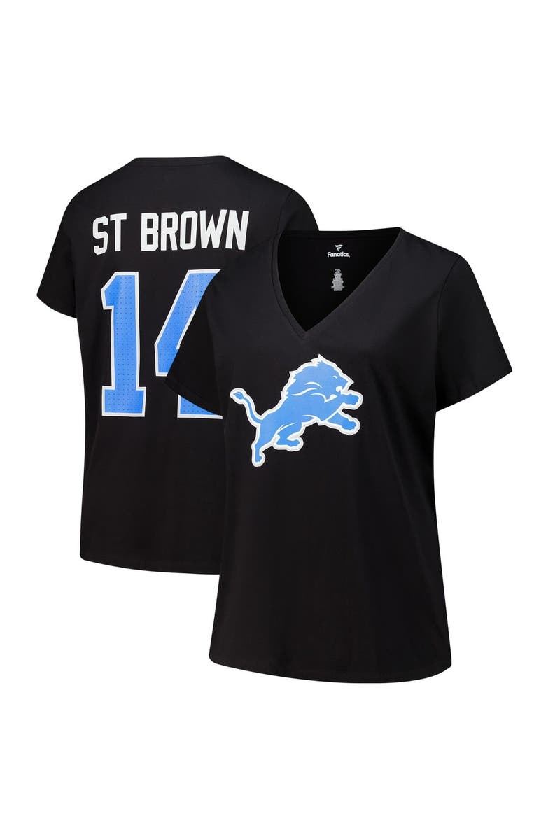 FANATICS Women's Fanatics Amon-Ra St. Brown Black Detroit Lions Plus Size Player Name & Number V-Neck T-Shirt, Alternate, color, Black