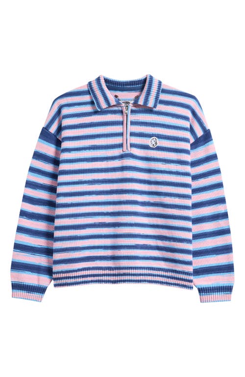 Billionaire Boys Club Curve Stripe Cotton Quarter Zip Graphic Sweater In Blue