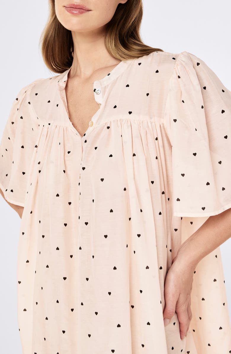 Papinelle Hearts Gathered Cotton Nightgown, Alternate, color, Rosewater
