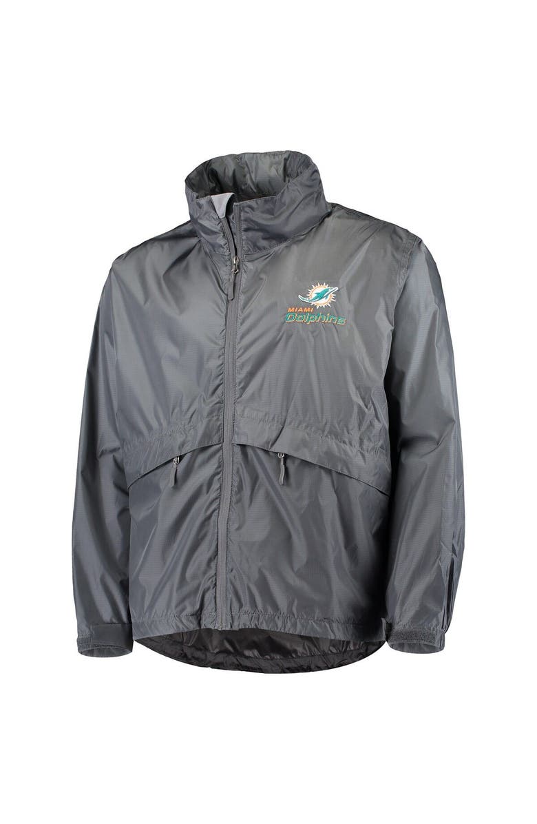 DUNBROOKE Men's Dunbrooke Graphite Miami Dolphins Circle Sportsman Waterproof Packable Lightweight Full-Zip Jacket, Alternate, color,