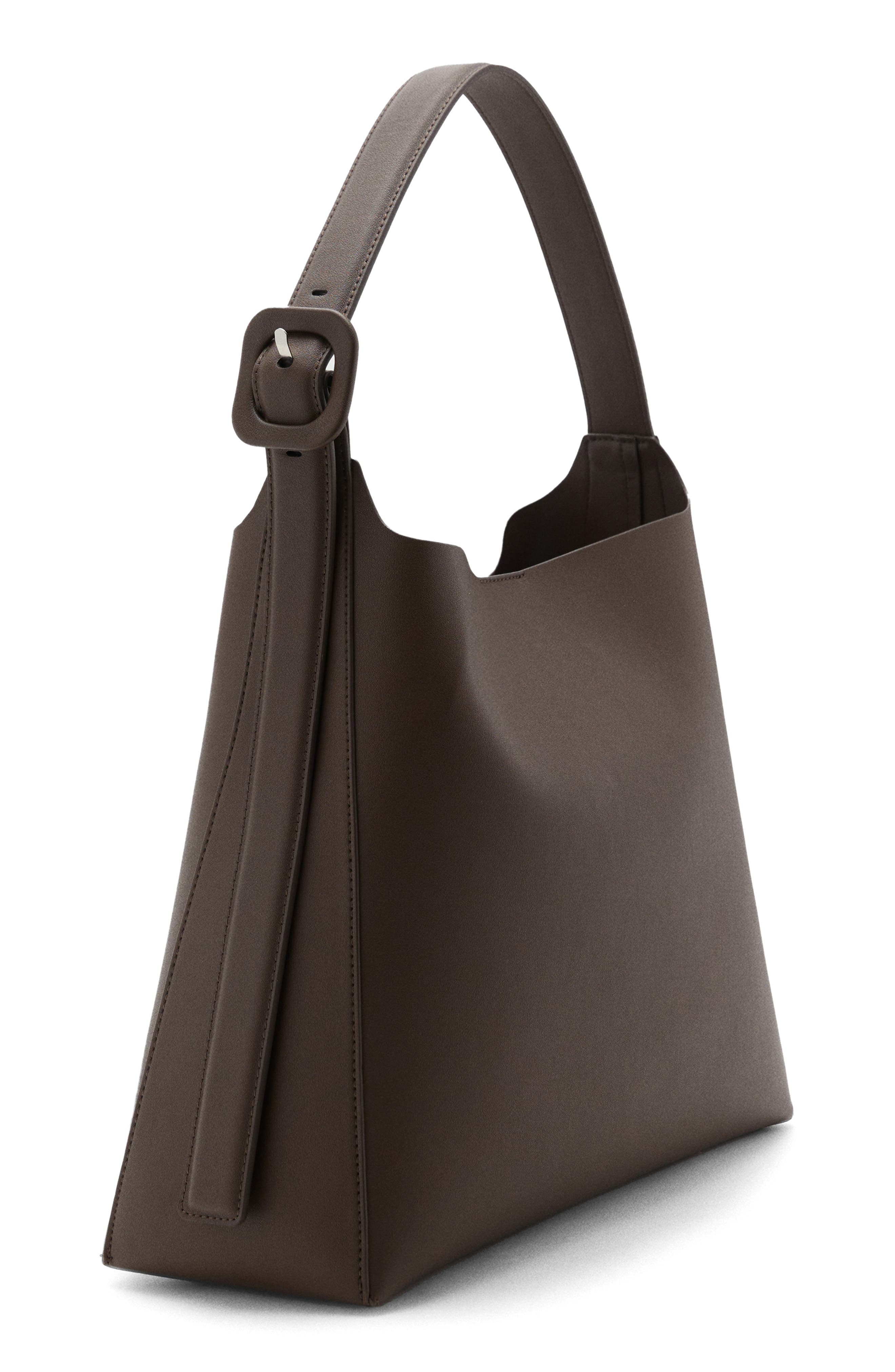 MANGO Buckle Faux Leather Shopper Bag, Alternate, color, Chocolate