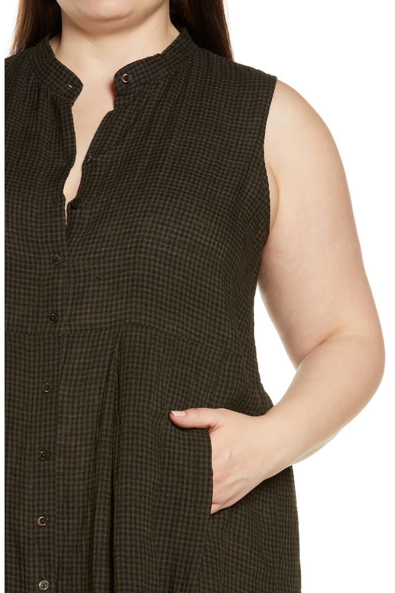 Band Collar Sleeveless Organic Linen Shirtdress, Alternate, color, SEAWEED