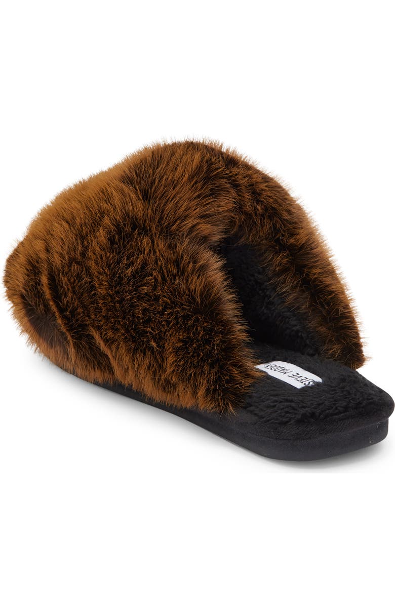 Steve Madden Poof Faux Fur Slipper, Alternate, color, Brown