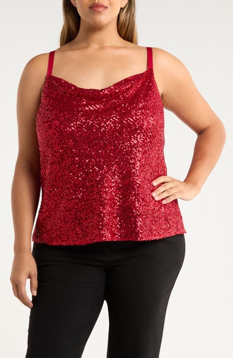 Sequin Cowl Neck Camisole (Plus)