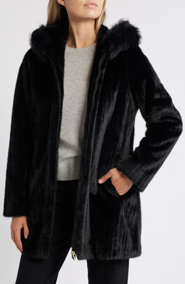 Via Spiga Grooved Faux Fur Hooded Coat, Alternate, color, 