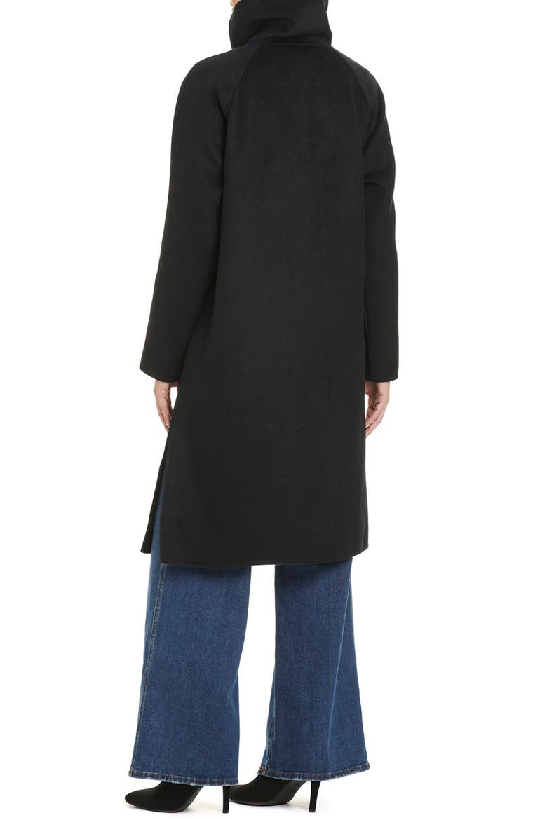 Funnel Neck Wool Blend Coat, Alternate, color, BLACK