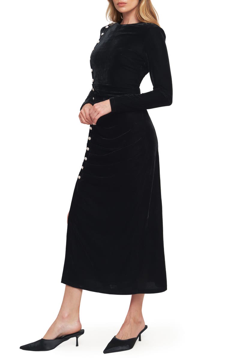 FLYING TOMATO Velvet Long Sleeve Midi Dress, Alternate, color, Black