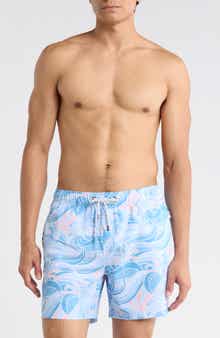 Vintage Summer Seersucker Print 4-Way Stretch Volley Swim Trunks