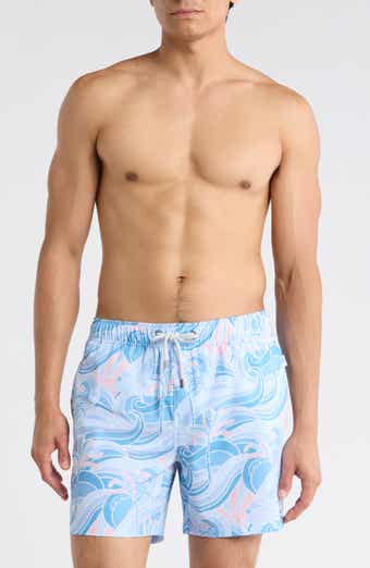 Vintage Summer Seersucker Print 4-Way Stretch Volley Swim Trunks