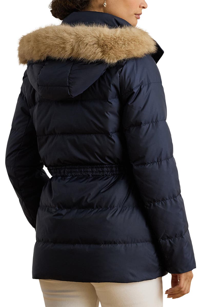 Lauren Ralph Lauren Faux Fur Trim Down & Feather Fill Puffer Coat, Alternate, color, Dark Navy