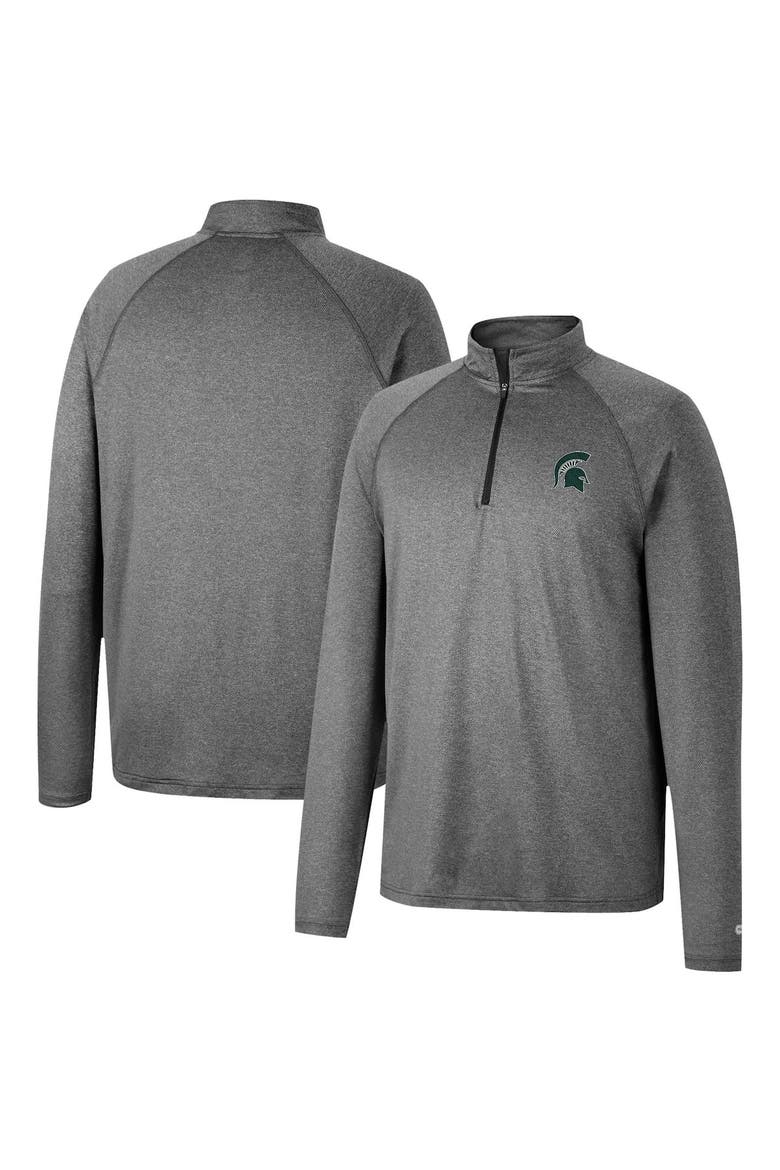 Men's Colosseum Heathered Gray Michigan State Spartans Earth First Raglan Quarter-Zip Windshirt, Main, color, Heather Gray