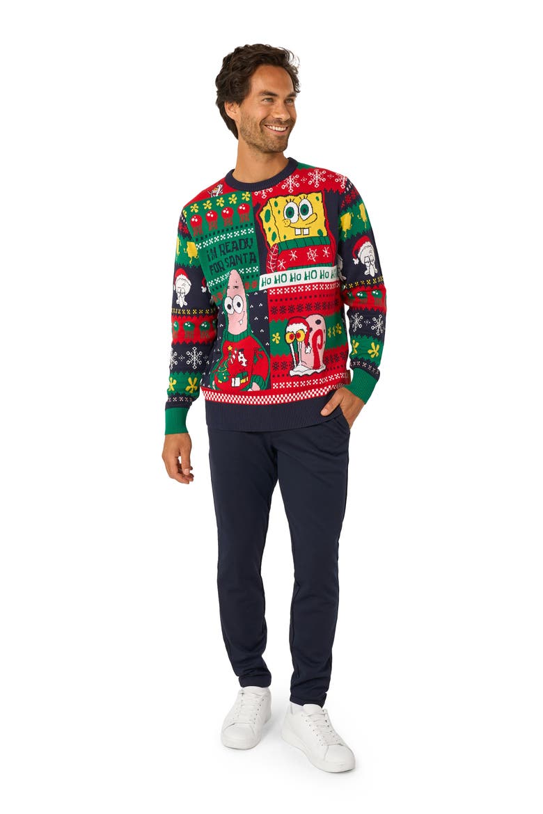 SpongeBob Christmas Crewneck Sweater, Alternate, color, GREEN MULTI