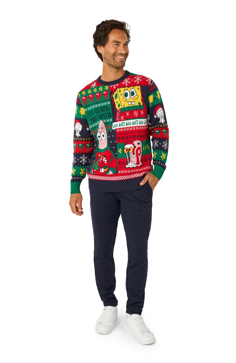 OppoSuits SpongeBob Christmas Crewneck Sweater, Alternate, color, Green Multi