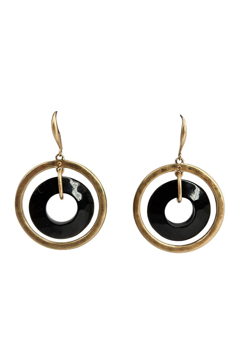 Vintage 80s Gold Hoop Black Inner Ring Earrings, Main, color, Gold