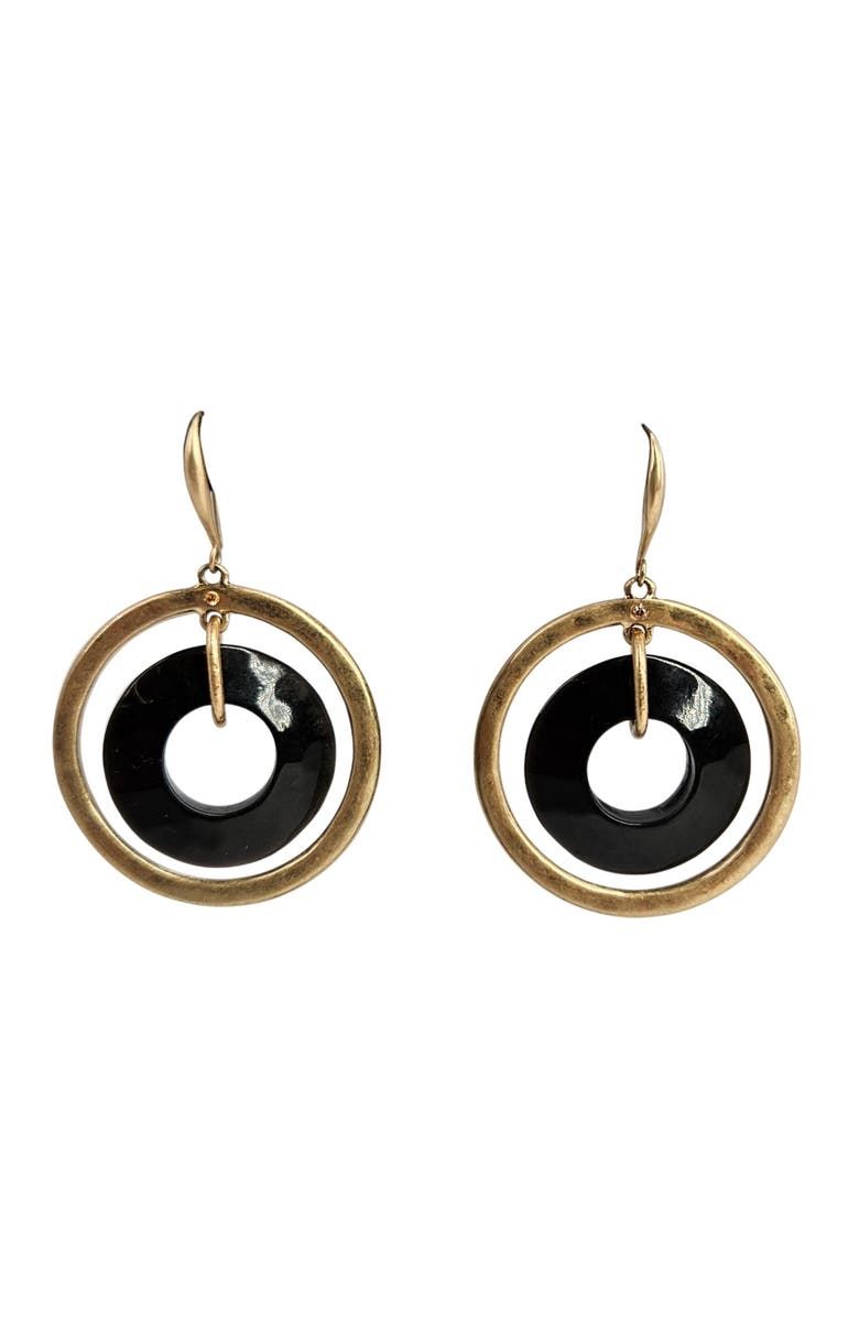 MADISON BEVERLY HILLS Vintage 80s Gold Hoop Black Inner Ring Earrings, Main, color, Gold