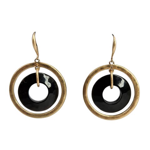 Vintage 80s Gold Hoop Black Inner Ring Earrings
