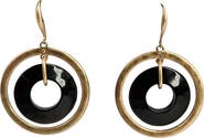 MADISON BEVERLY HILLS Vintage 80s Gold Hoop Black Inner Ring Earrings