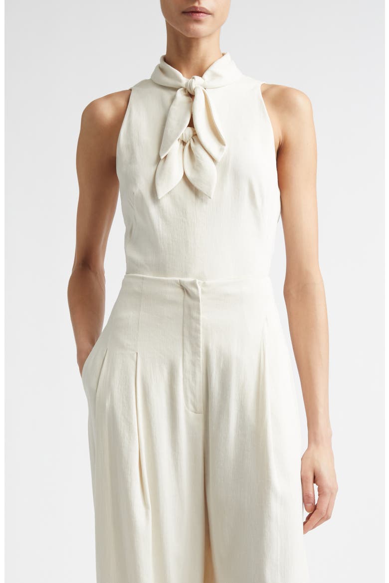 Bow Embellished Linen Blend Sleeveless Top, Alternate, color, BONE