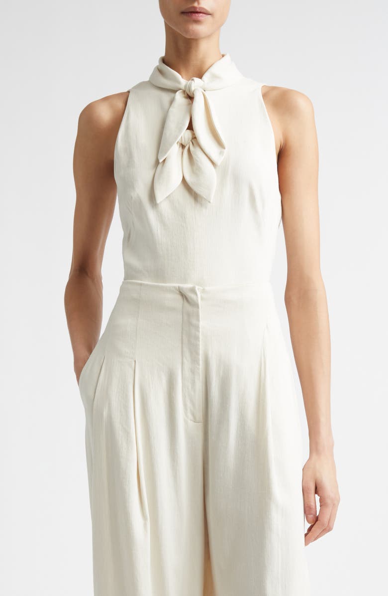 Lela Rose Bow Embellished Linen Blend Sleeveless Top, Alternate, color, Bone