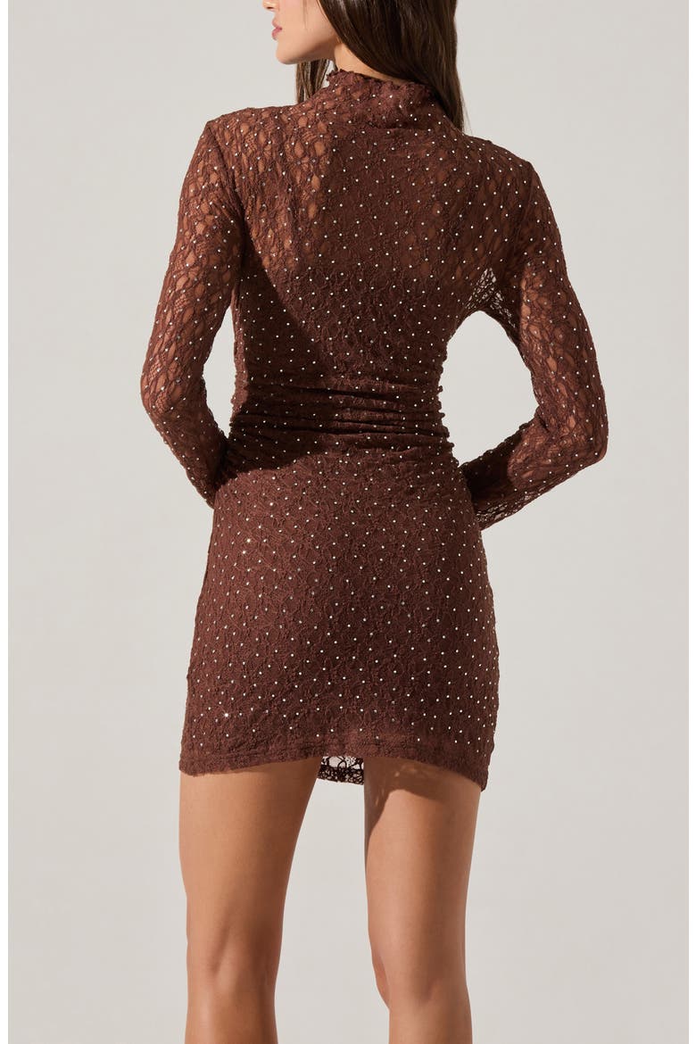 Kourtney Mock Neck Lace Long Sleeve Minidress, Alternate, color, BROWN