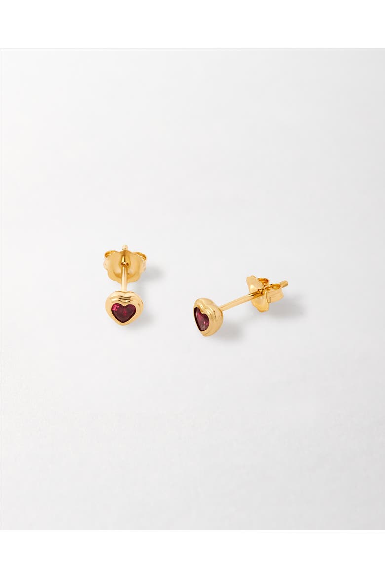 Solid Gold Heart Ruby Stud Earrings, Main, color, Metallic Gold