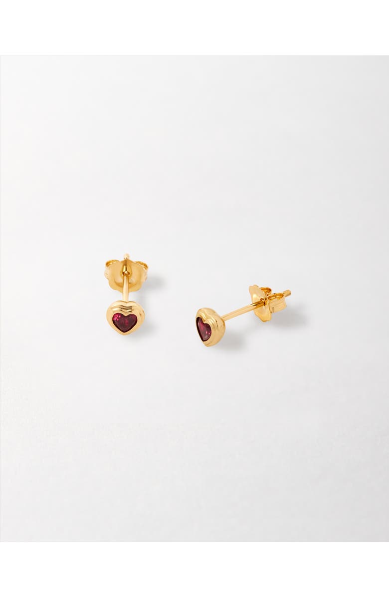 Edge of Ember Solid Gold Heart Ruby Stud Earrings, Main, color, Metallic Gold