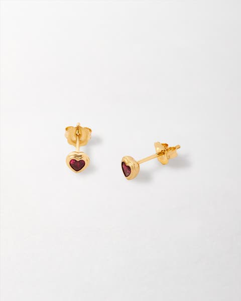 Solid Gold Heart Ruby Stud Earrings