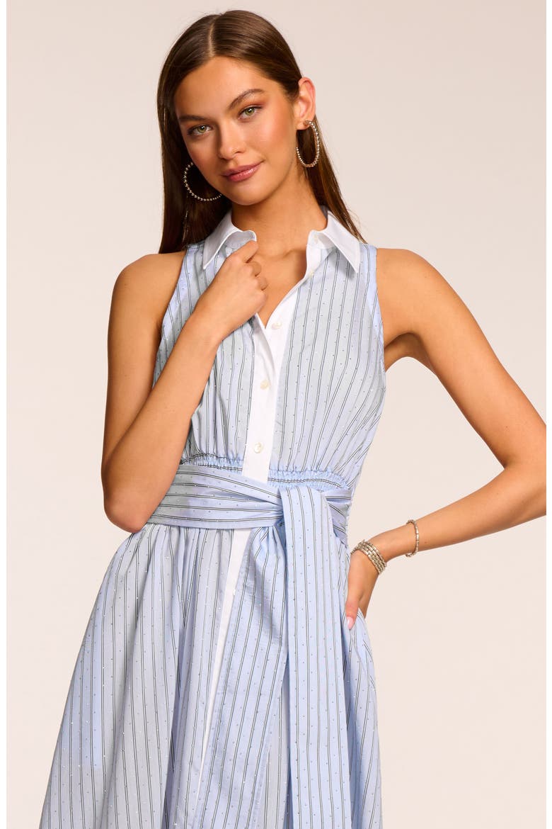 Juniper Tie Waist Sleeveless Midi Shirtdress, Alternate, color, BLUE STRIPE