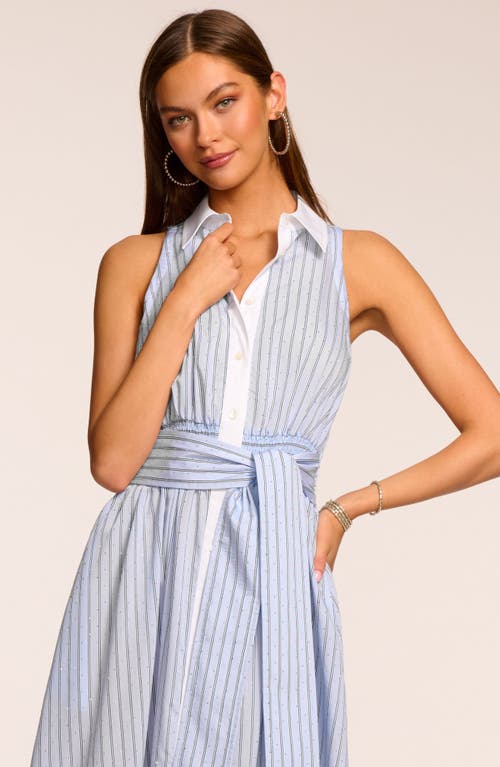 Ramy Brook Juniper Tie Waist Sleeveless Midi Shirtdress In Blue Stripe