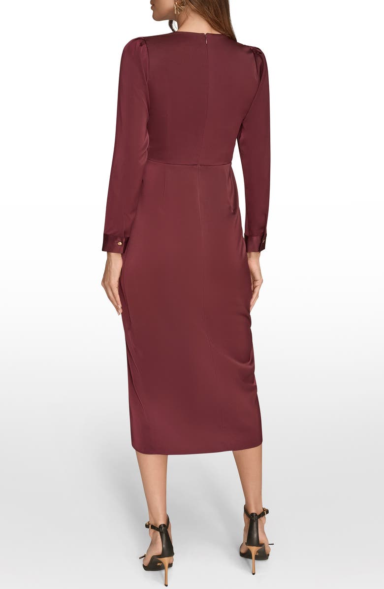 Donna Karan New York Long Sleeve Satin Faux Wrap Dress, Alternate, color, Berry