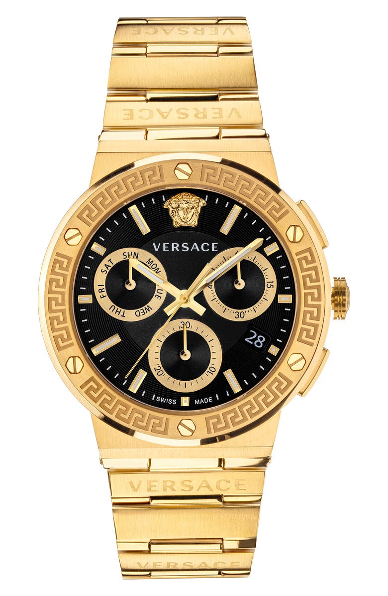 Versace Greca Chronograph Bracelet Watch, 43mm, Main, color, 
