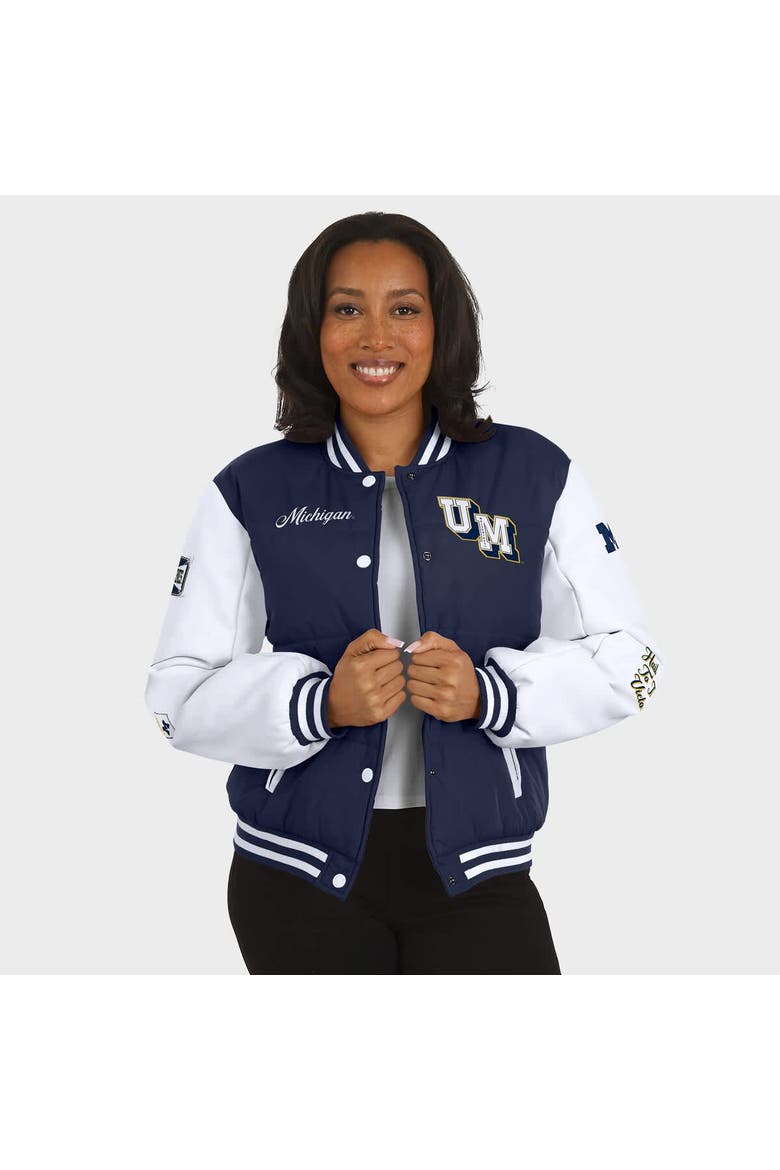 Women's WEAR by Erin Andrews  Navy Michigan Wolverines Varsity Full-Snap Puffer Jacket, Alternate, color, Navy