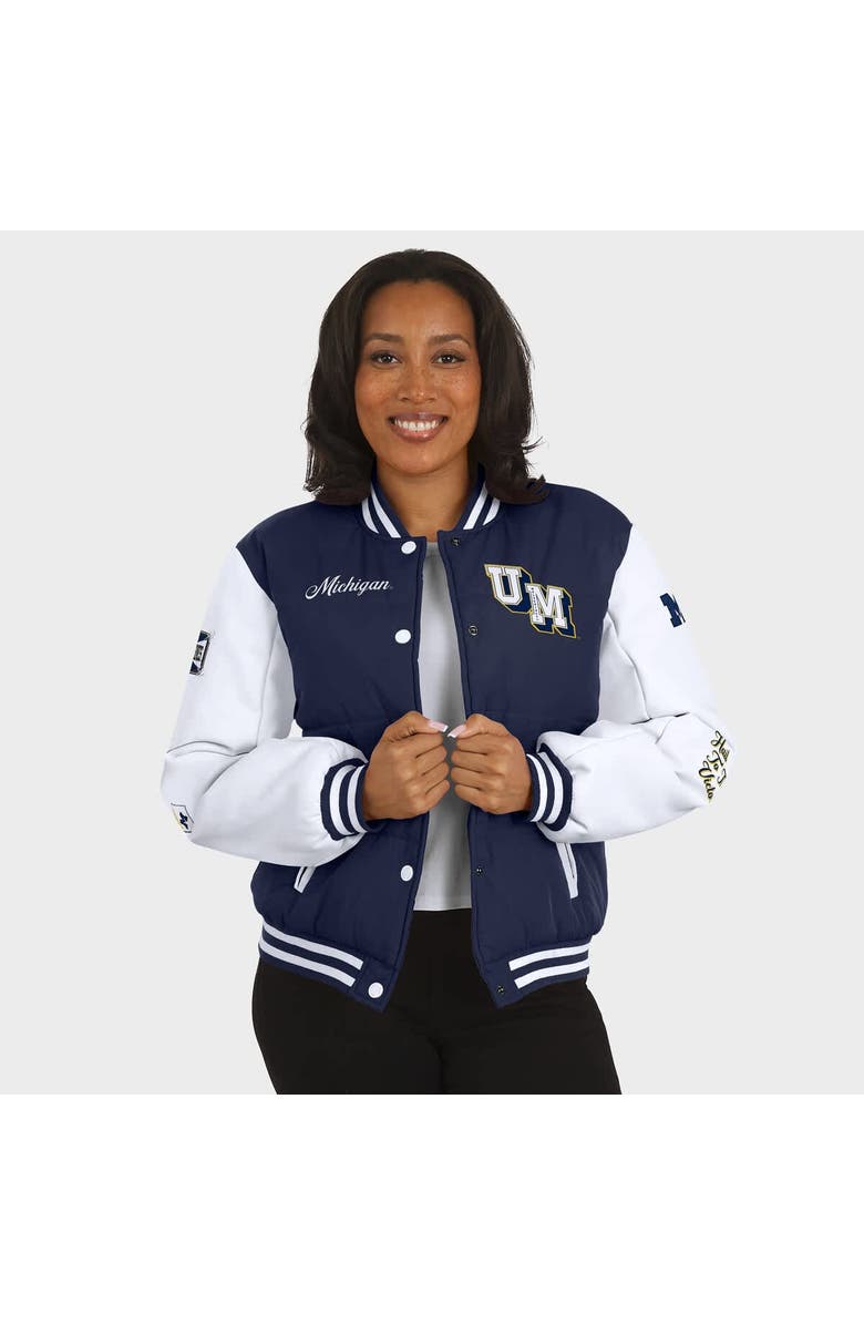WEAR by Erin Andrews Women's WEAR by Erin Andrews Navy Michigan Wolverines Varsity Full-Snap Puffer Jacket, Alternate, color, Navy